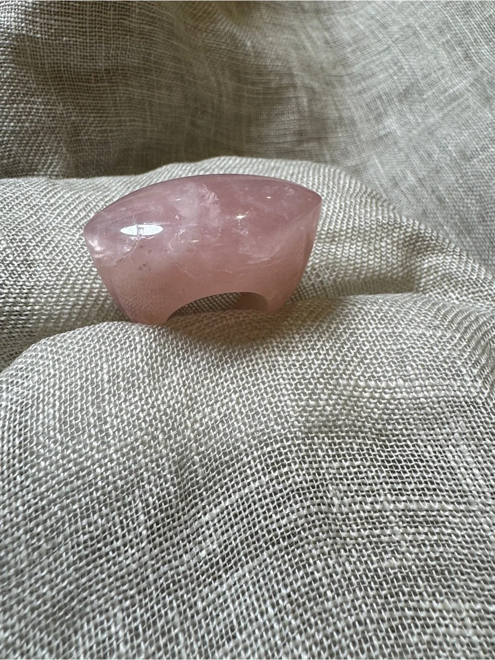 Genuine Rose Quartz Chunky Statement Ring Size 7